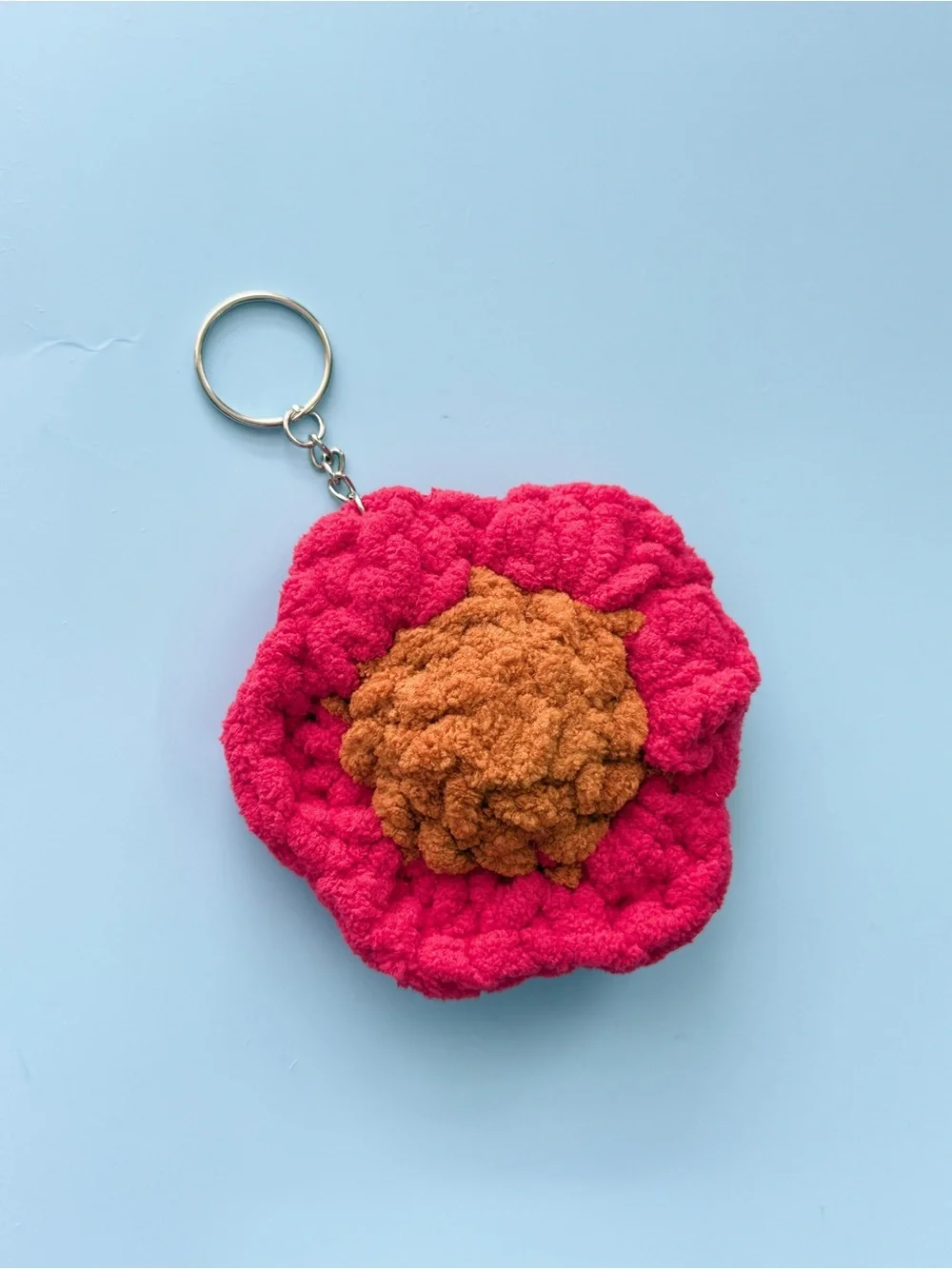 Handmade Pink & Brown Floral Keychain - Women Accessories